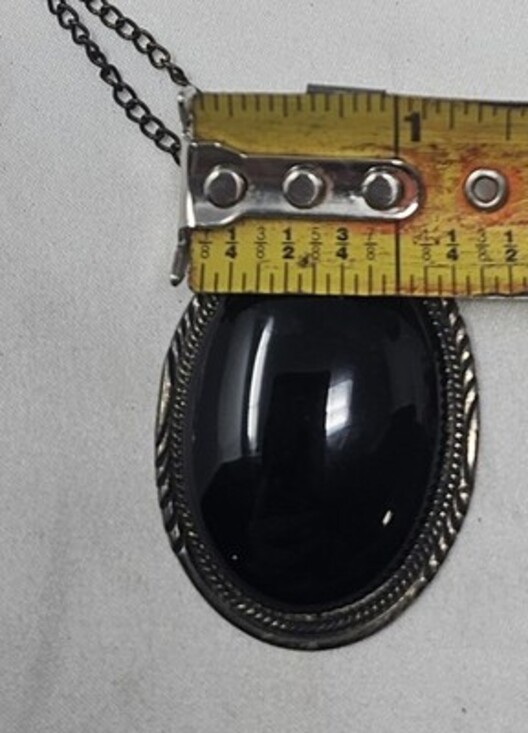 HL Herman Lee Navajo Vintage Sterling Silver Pendant Black Onyx Cabochon Large - Picture 9 of 9
